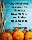 City Offices Closed in Observance of Thanksgiving
