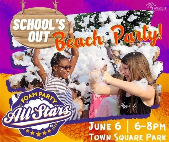 School’s Out Beach Party! Thursday, June 6th from 5 – 9pm at Town Square Park