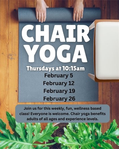Chair Yoga at the Yorkville Public Library! Thursdays · 10:15-11am · Adult 
