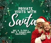 Private Visits with Santa, December 8th from 5 -7pm and December 9th from 9am – 1pm at the Recreation Office (201 W. Hydraulic Avenue)