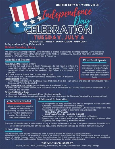 YORKVILLE INDEPENDENCE DAY CELEBRATION – TUESDAY, JULY 4TH 