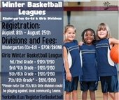 Kindergarten Co-Ed and Girls Winter Basketball League Registration Now Open! August 8 - August 25 Register now at https://bit.ly/YRDbasketball 