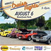 Join us for Yorkville Cruise Night at Riverfront Park (131 E Hydraulic Ave, Yorkville) on Wednesday, August 6 from 5-8pm!