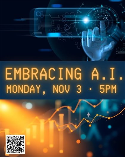 Embracing AI at the Yorkville Public Library on Monday, November 3rd from 5 – 6:30pm Adults 18+ and Seniors
