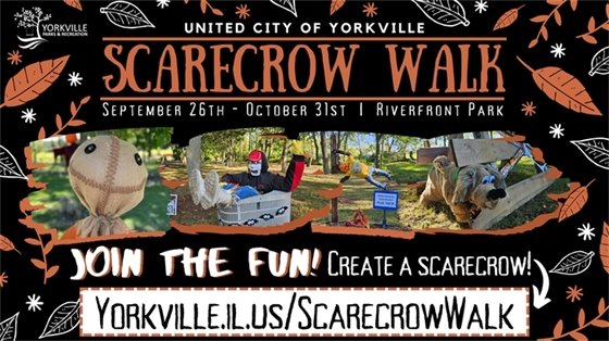 The Scarecrow Walk is located in the woods on the Eastern end of Riverfront Park (131 E Hydraulic Ave, Yorkville) and will be available through the month of October!