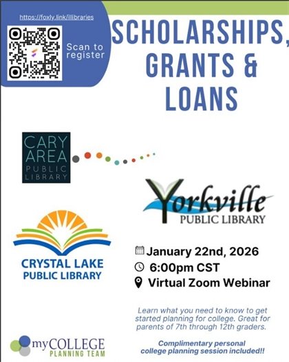 My College Planning: Scholarships, Grants and Loans Webinar – Thursday, January 22nd at 6pm · Adults 18+ · Virtual Zoom Event
