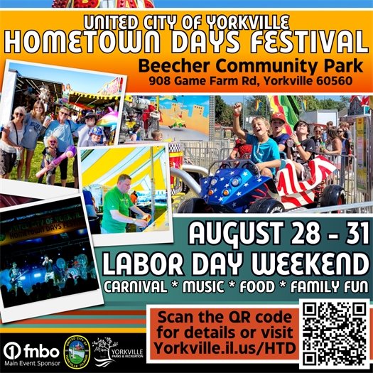 Hometown Days Festival – Labor Day weekend (August 28 - August 31) at Beecher Park (908 Game Farm Rd, Yorkville, IL).