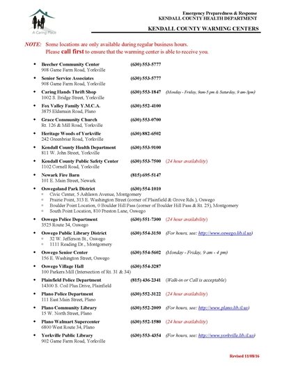 Kendall County Warming Centers
