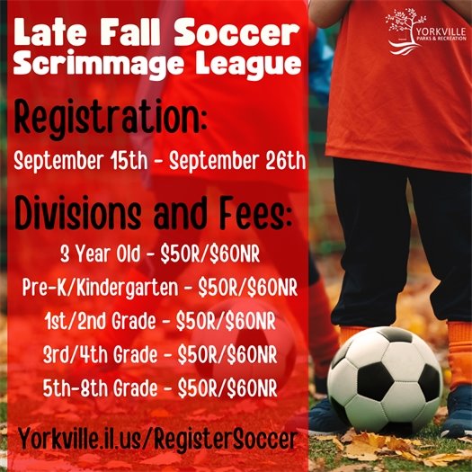 Late Fall Soccer Scrimmage League Registration Opens Soon! Don't Miss Out! Registration: September 15 – September 26