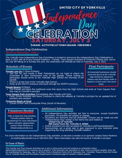 Independence Day Celebration - Saturday, July 3rd