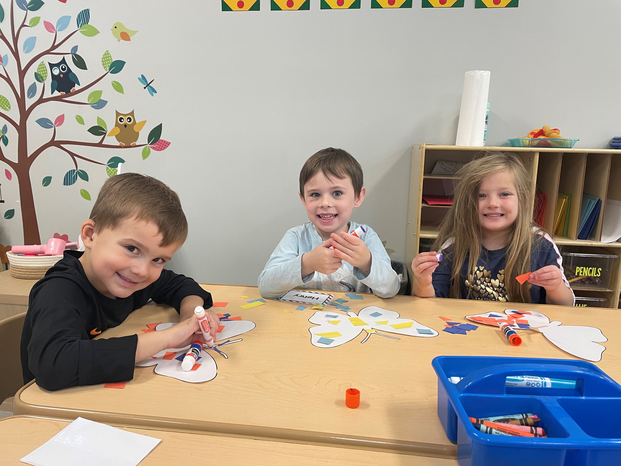 Students doing crafts together. 